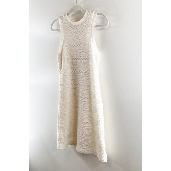Anthropologie Textured Knit Crochet High Neck Sleeveless Mini Shift Dress XS - Picture 9 of 12